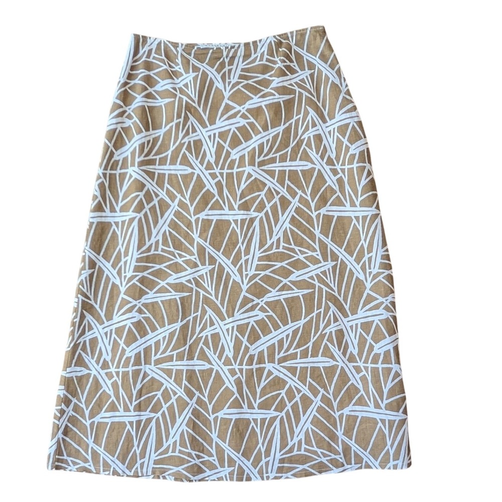 Robert‎ Kitchen Canada Linen Skirt Womens 6 Brown White Leaf Print Lined